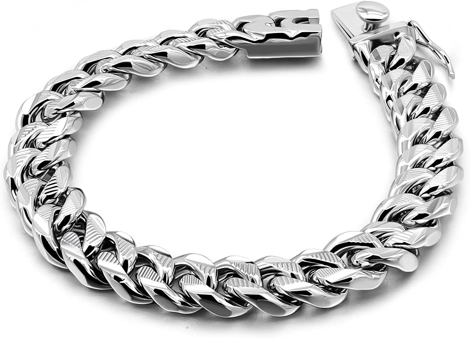 Handmade in Italy in Sterling Silver - 0.25-0.5" Classic Miami Cuban Chain Men's Bracelet - Party Fine Jewelry Original Silver Bracelet 7-10" Length