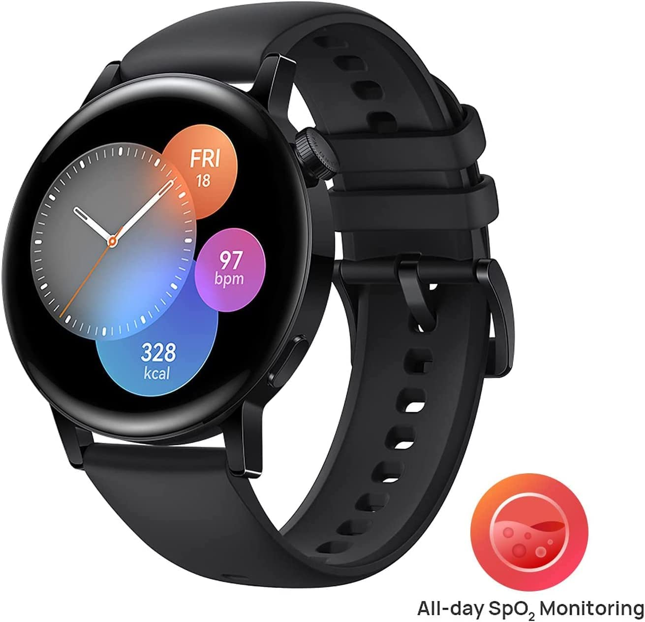 HUAWEI Watch GT 3 42 mm Smartwatch, Durable Battery Life, All-Day SpO2 Monitoring, Personal AI Running Coach, Accurate Heart Rate Monitoring, 100+ Workout Modes, Bluetooth Calling, Black